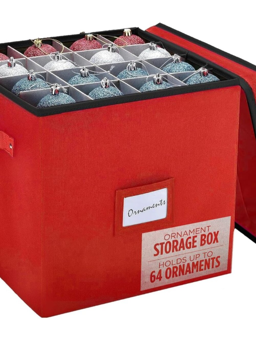 Christmas Ornament Storage - Stores up to 64 Holiday Ornaments, Adjustable Divid